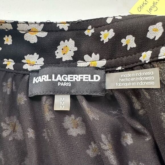 KARL LAGERFELD Floral Blouson Top‎ Puff 3/4 Sleeve Chiffon sz Medium - Picture 5 of 8